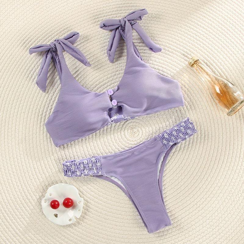 Deep V Neck Bikini Floral Print Swimsuit Bow Swimwear Lace Up Bikini Set The Clothing Company Sydney