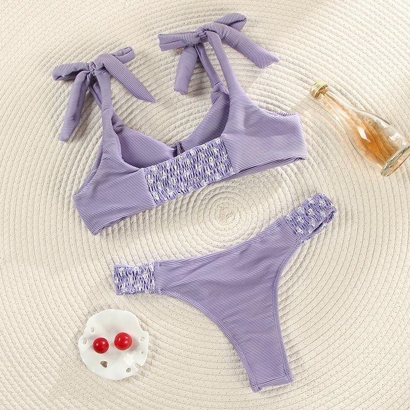 Deep V Neck Bikini Floral Print Swimsuit Bow Swimwear Lace Up Bikini Set The Clothing Company Sydney