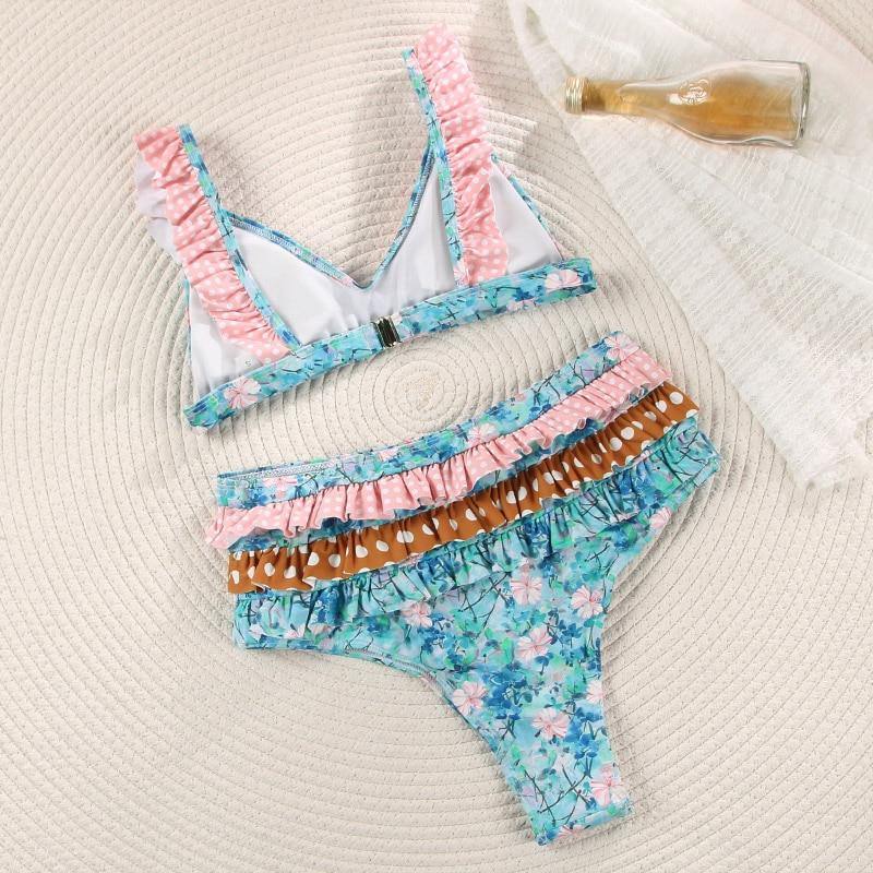 Deep V Neck Bikini Floral Print Swimsuit Bow Swimwear Lace Up Bikini Set The Clothing Company Sydney
