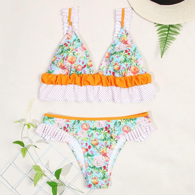 Deep V Neck Bikini Floral Print Swimsuit Bow Swimwear Lace Up Bikini Set The Clothing Company Sydney