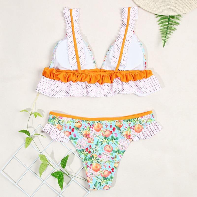 Deep V Neck Bikini Floral Print Swimsuit Bow Swimwear Lace Up Bikini Set The Clothing Company Sydney