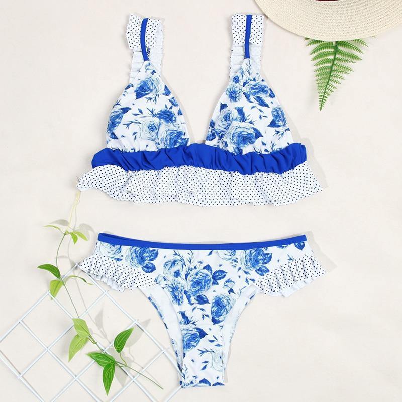 Deep V Neck Bikini Floral Print Swimsuit Bow Swimwear Lace Up Bikini Set The Clothing Company Sydney