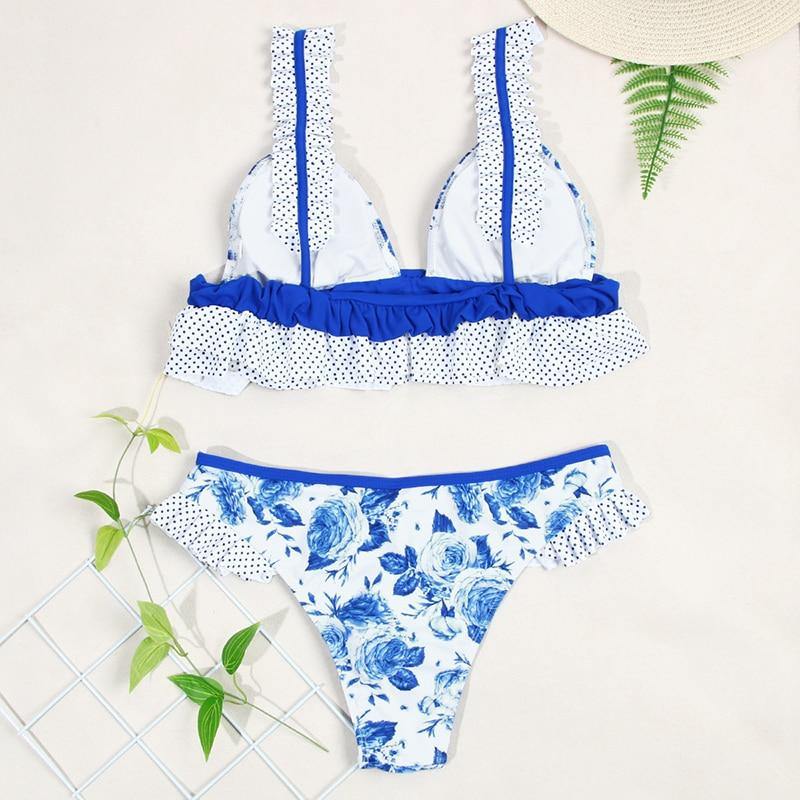 Deep V Neck Bikini Floral Print Swimsuit Bow Swimwear Lace Up Bikini Set The Clothing Company Sydney