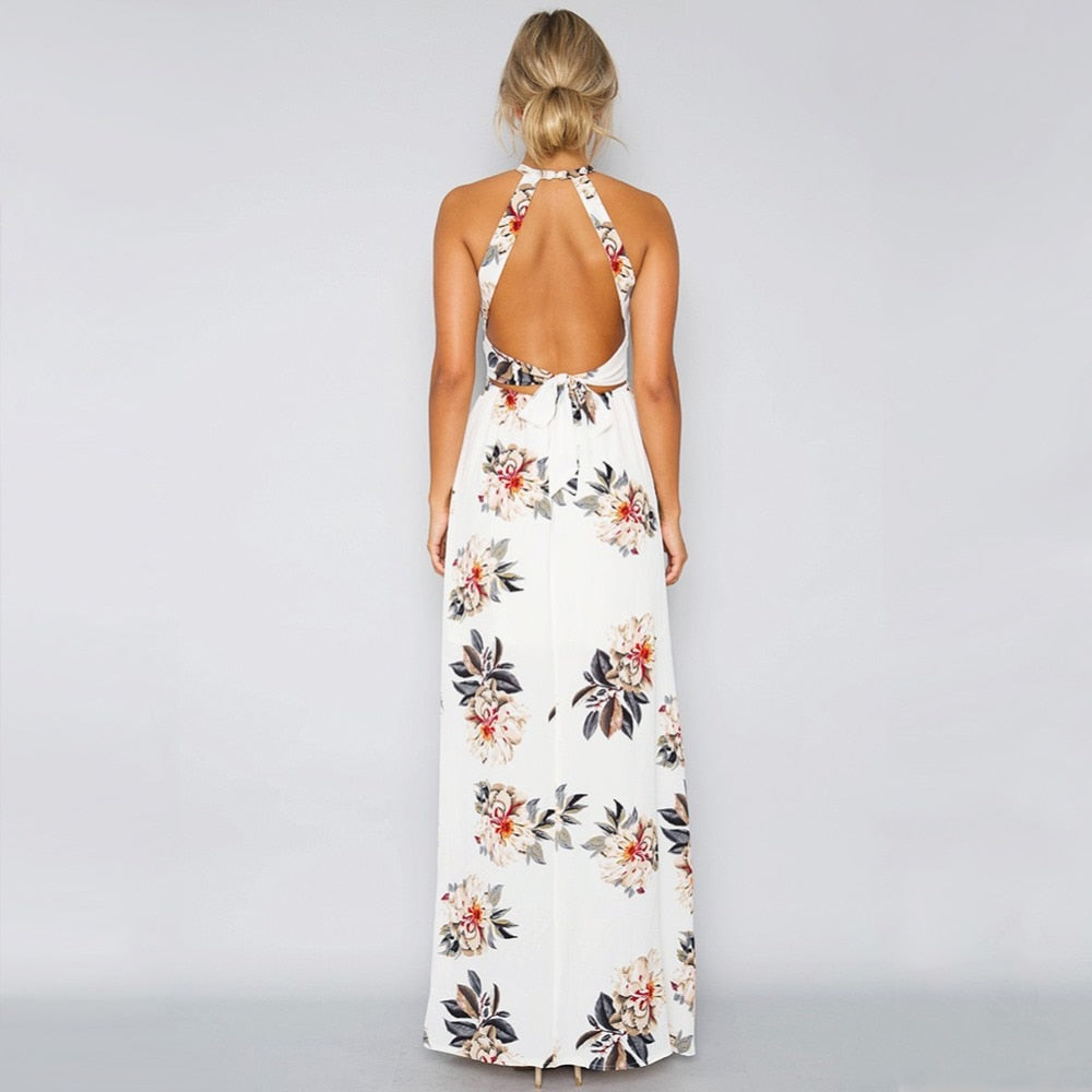 Bohemian Floral Print Summer Off Shoulder Women Beach Long Dress Backless Sexy Split Party Maxi Dresses The Clothing Company Sydney