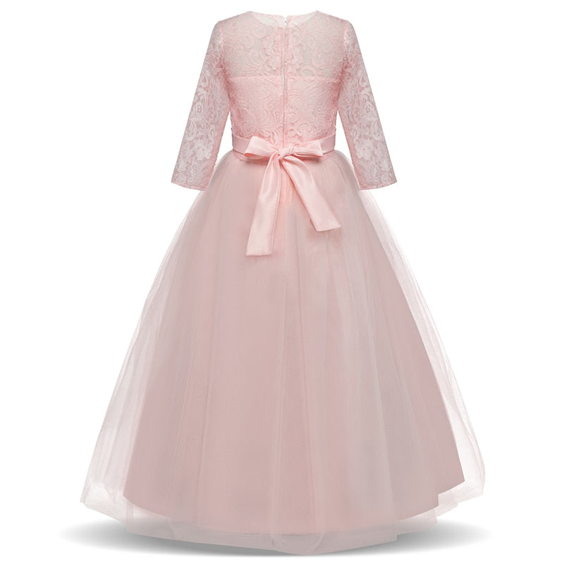Elegant Princess Lace Dress Kids Flower Embroidery Girls Vintage Children Dresses for Christmas Party Red Ball Gown The Clothing Company Sydney