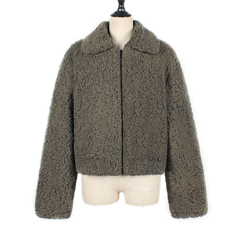 Faux Fur Coat Autumn Elegant Loose Thin Outwear Zipper Overcoat Teddy Jacket The Clothing Company Sydney