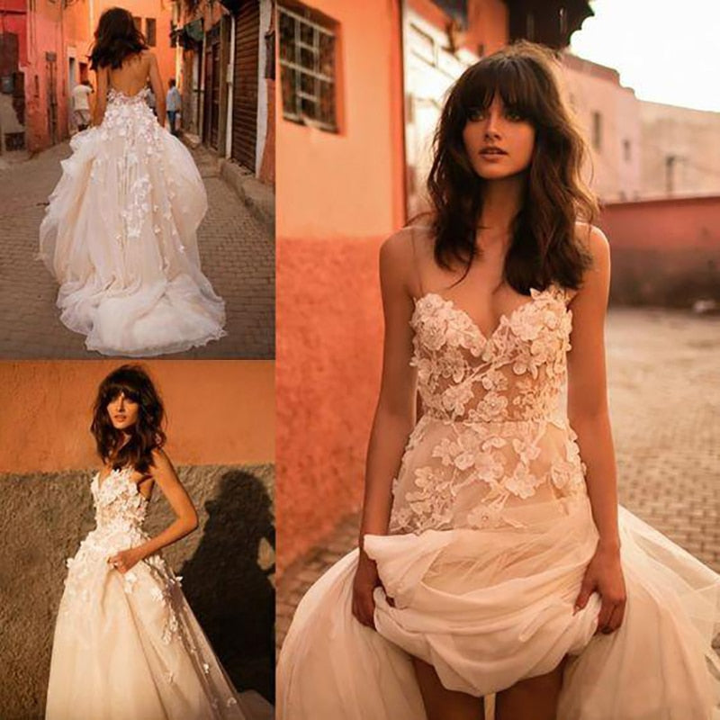 Boho Princess Sweetheart Appliqued with Flowers A-Line Tulle Backless  Wedding Gown Free Customize Bride Dress The Clothing Company Sydney