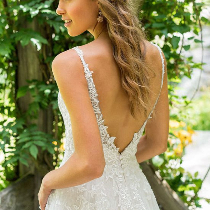 Eightale Boho Wedding Dress V-Neck Appliques A-Line Lace Bridal Wedding Gown Dress The Clothing Company Sydney