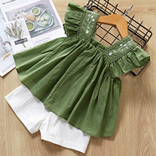 2 Piece Girls Clothing Sets New Summer Sleeveless T-shirt+Print Bow Skirt Shorts for Kids Clothing Sets Outfit The Clothing Company Sydney