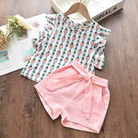 2 Piece Girls Clothing Sets New Summer Sleeveless T-shirt+Print Bow Skirt Shorts for Kids Clothing Sets Outfit The Clothing Company Sydney