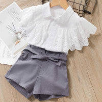 2 Piece Girls Clothing Sets New Summer Sleeveless T-shirt+Print Bow Skirt Shorts for Kids Clothing Sets Outfit The Clothing Company Sydney