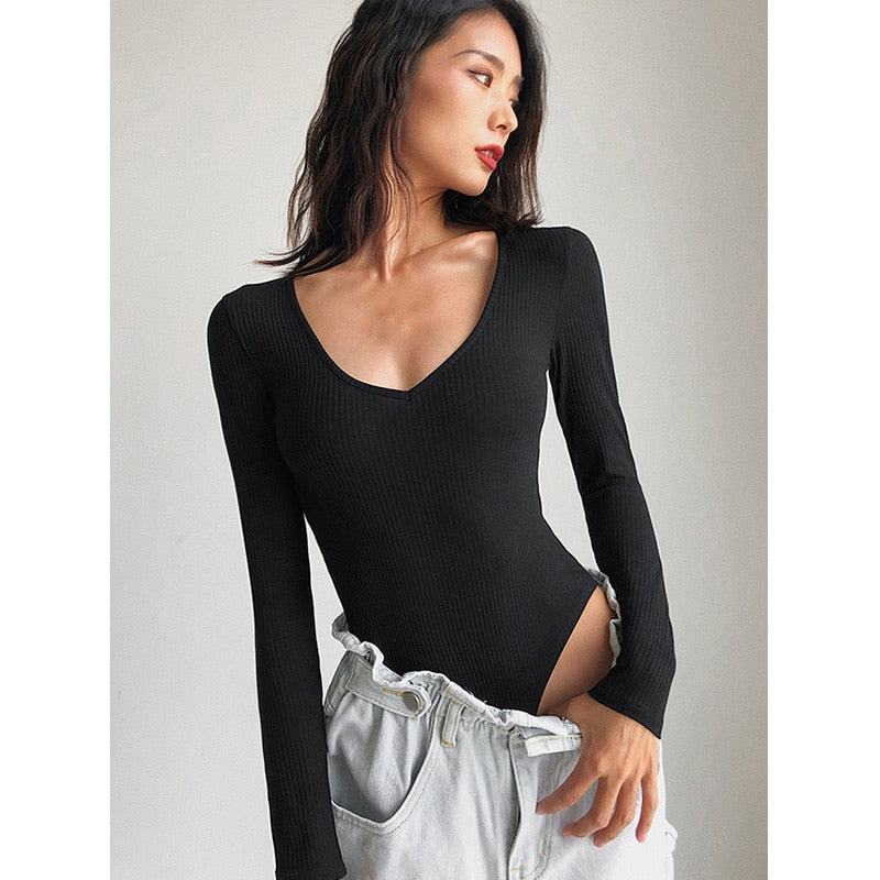 Long Sleeve Rib Knitted Solid Casual Lady Jumpsuit Bodysuit The Clothing Company Sydney