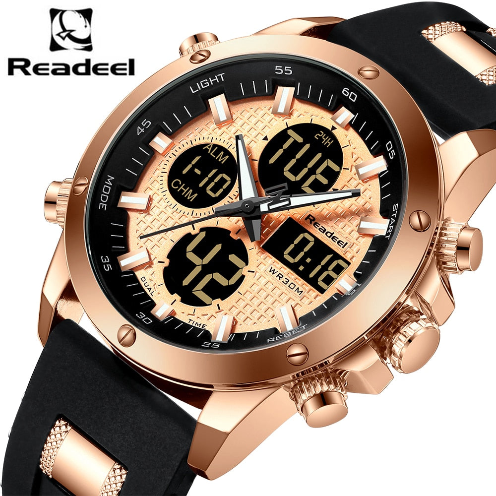 Brand Luxury Men's Chronograph Gold Quatz Digital Led Sport Watch Waterproof Wristwatch The Clothing Company Sydney