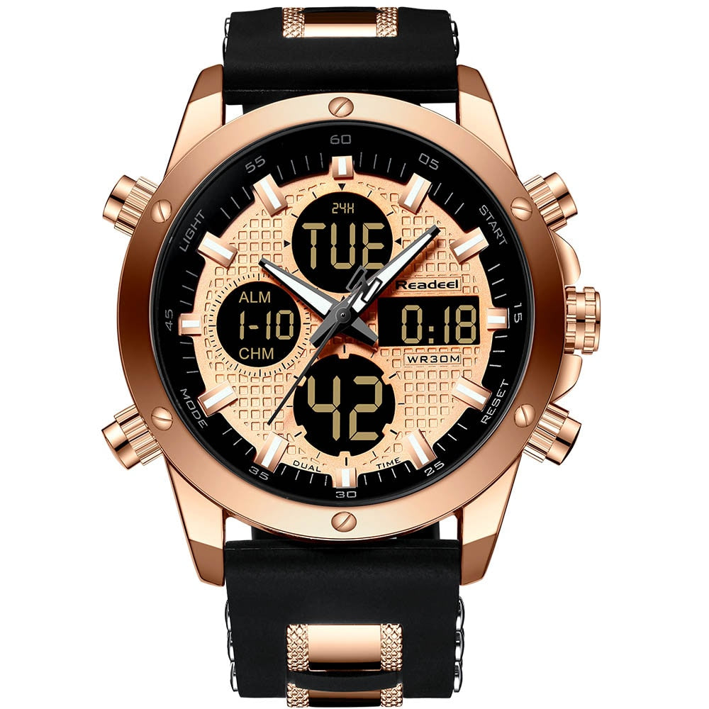 Mens Top Brand Luxury Chronograph Gold Men Watch Quartz Digital Led Sport Watch Waterproof Wristwatch The Clothing Company Sydney