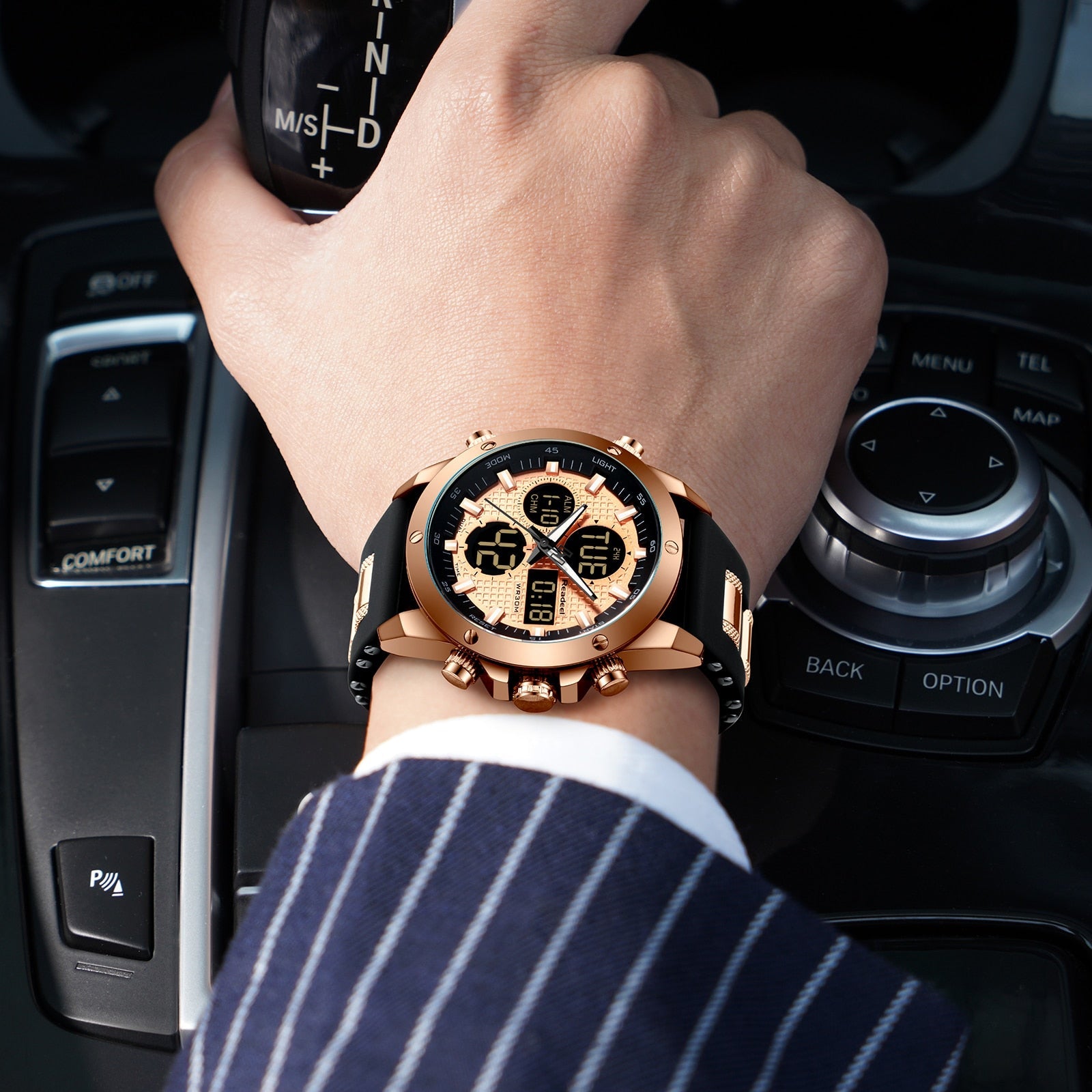 Mens Top Brand Luxury Chronograph Gold Men Watch Quartz Digital Led Sport Watch Waterproof Wristwatch The Clothing Company Sydney