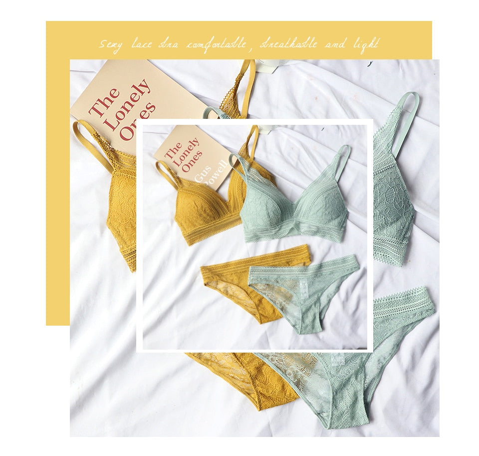 2 Piece French Wire Free Thin Padded Bra Set Big Chest Lace Push Up Underwear Candy Colour Bralette Set The Clothing Company Sydney