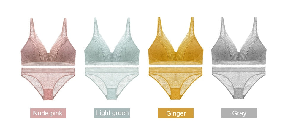 2 Piece French Wire Free Thin Padded Bra Set Big Chest Lace Push Up Underwear Candy Colour Bralette Set The Clothing Company Sydney