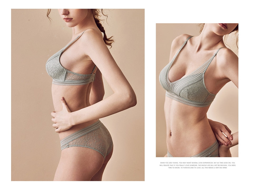 2 Piece French Wire Free Thin Padded Bra Set Big Chest Lace Push Up Underwear Candy Colour Bralette Set The Clothing Company Sydney