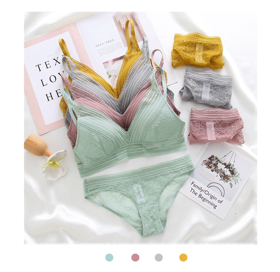 2 Piece French Wire Free Thin Padded Bra Set Big Chest Lace Push Up Underwear Candy Colour Bralette Set The Clothing Company Sydney