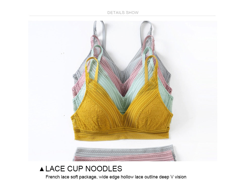 2 Piece French Wire Free Thin Padded Bra Set Big Chest Lace Push Up Underwear Candy Colour Bralette Set The Clothing Company Sydney