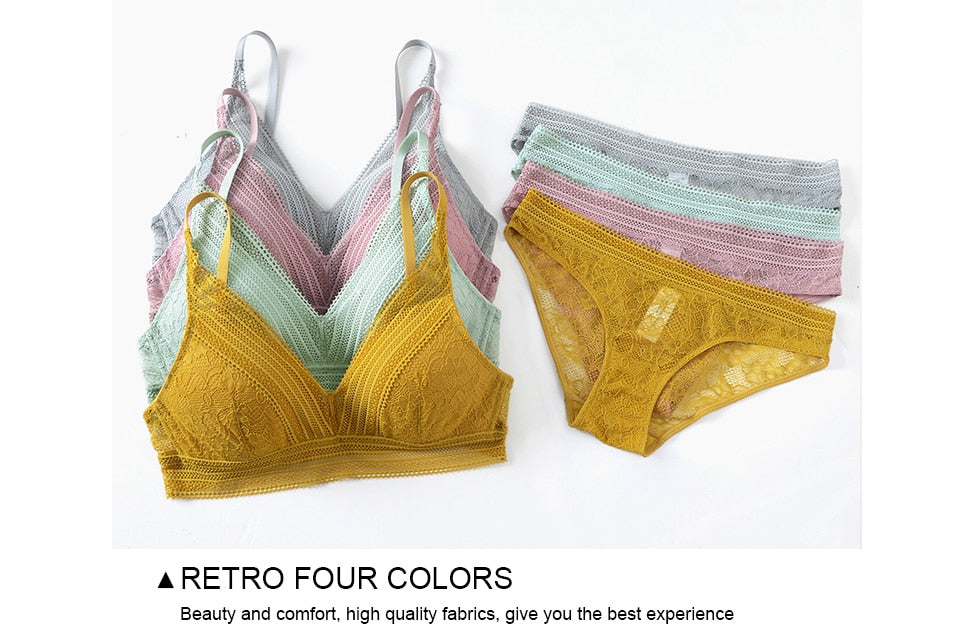 2 Piece French Wire Free Thin Padded Bra Set Big Chest Lace Push Up Underwear Candy Colour Bralette Set The Clothing Company Sydney