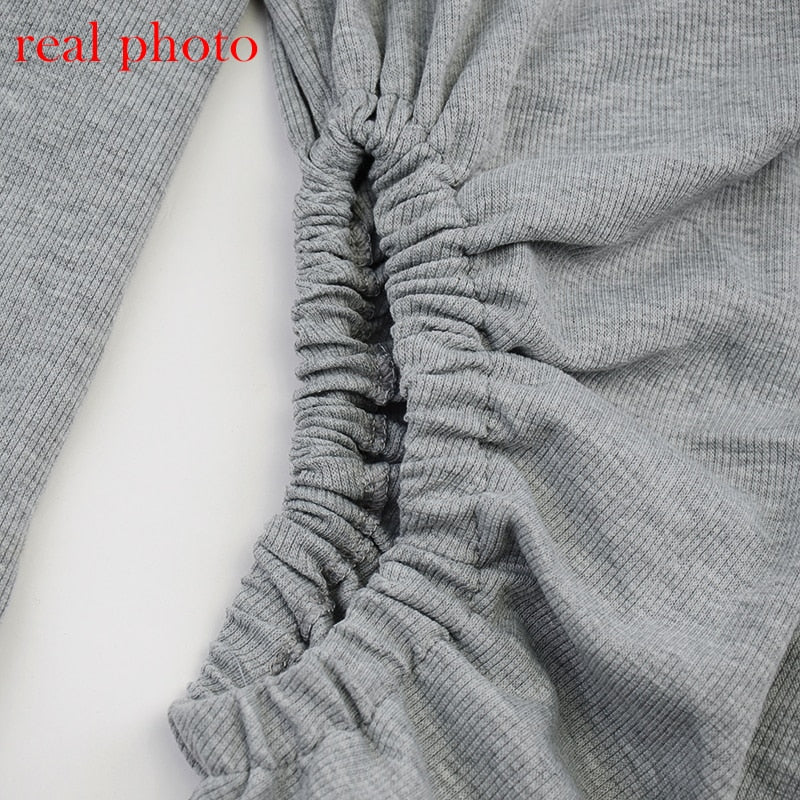 Autumn Draped Flare Sleeve Cut-Out Mini Knitting Round Neck Ruched Skinny Chic Casual Streetwear Dress The Clothing Company Sydney