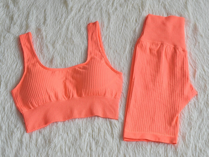 Seamless Yoga Sports Suits Running Fitness Gym Shorts High Waist Biker Shorts 2 Piece Workout Set The Clothing Company Sydney