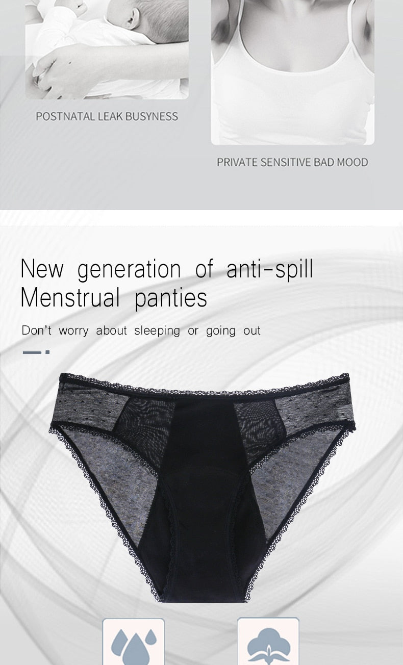 4-Layer Sexy Lace Leakproof Menstrual Panties New Breathable Fast Absorbent Underwear Womens Menstrual Briefs plus size lingerie The Clothing Company Sydney