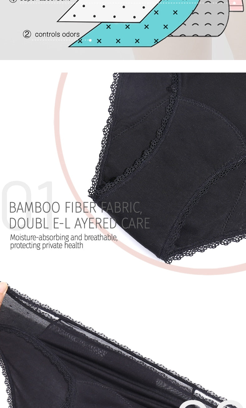4-Layer Sexy Lace Leakproof Menstrual Panties New Breathable Fast Absorbent Underwear Womens Menstrual Briefs plus size lingerie The Clothing Company Sydney