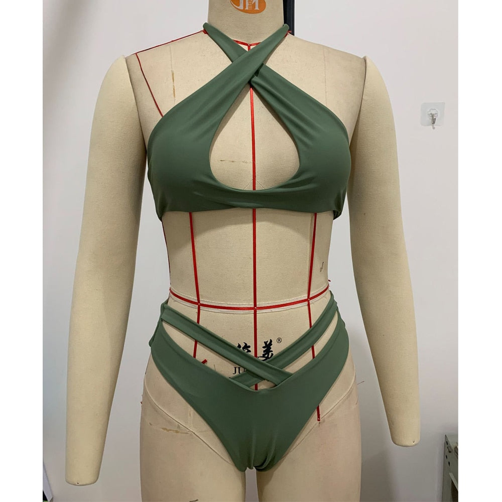 2 Piece Bandage Bathing Suit Swimwear Cut Out High Waist Bikini Cheeky Thong Bikinis New Swimsuit Bathers The Clothing Company Sydney