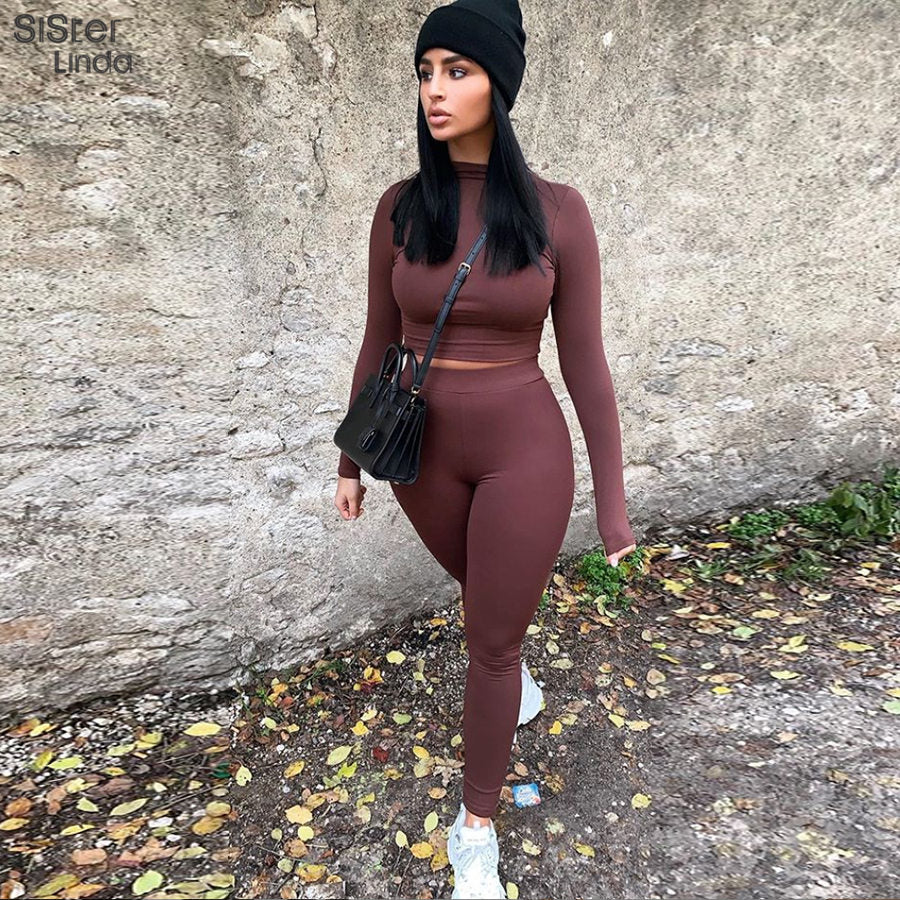 2 Piece Sporty Active Wear Matching Sets Fall Long Sleeve Tops Tees And Leggings Workout Outfits Sportwear The Clothing Company Sydney