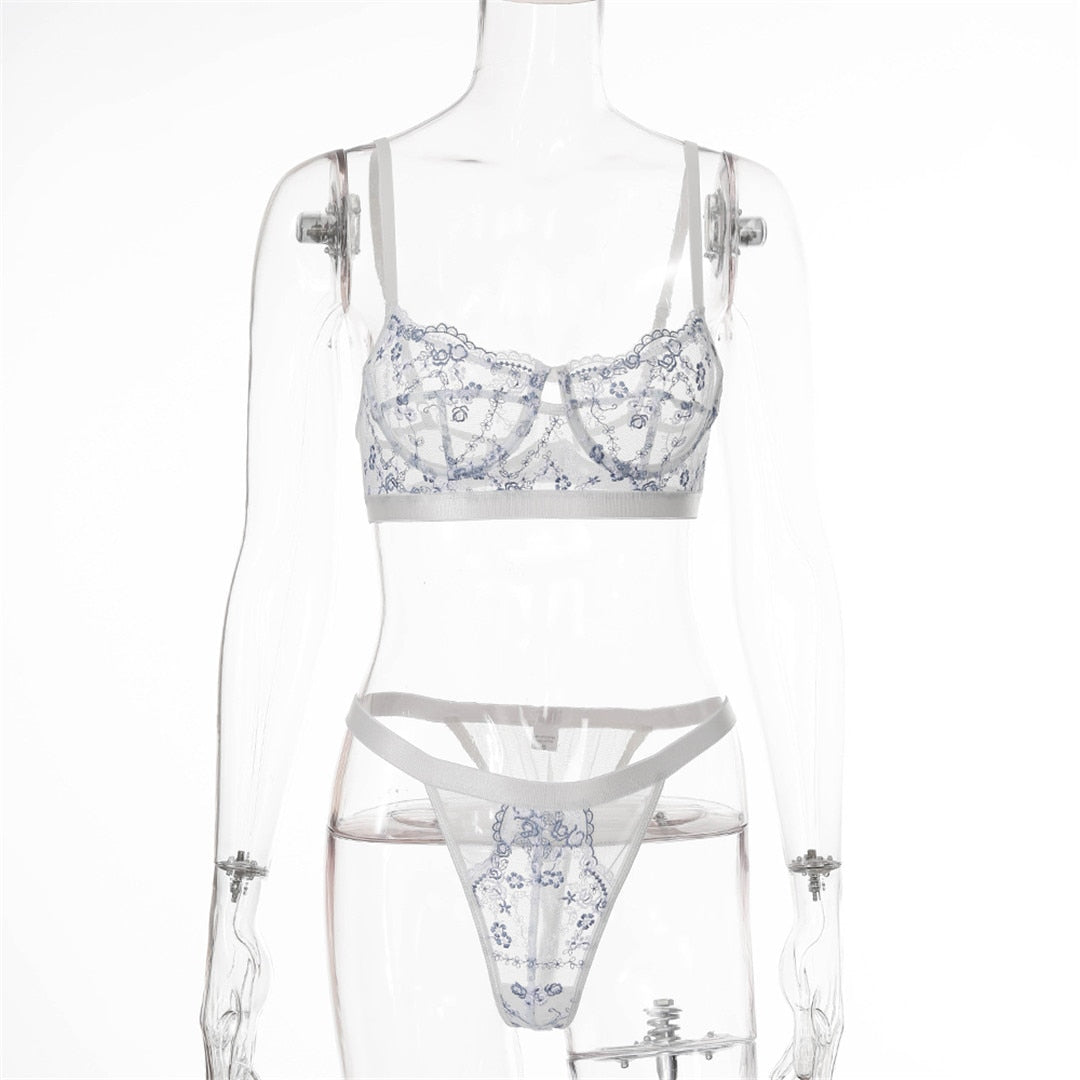 2 Piece Underwear Set Embroidery Lingerie Lace See Through Bra Set Transparent Mesh Lingerie Sexy Bra Set The Clothing Company Sydney