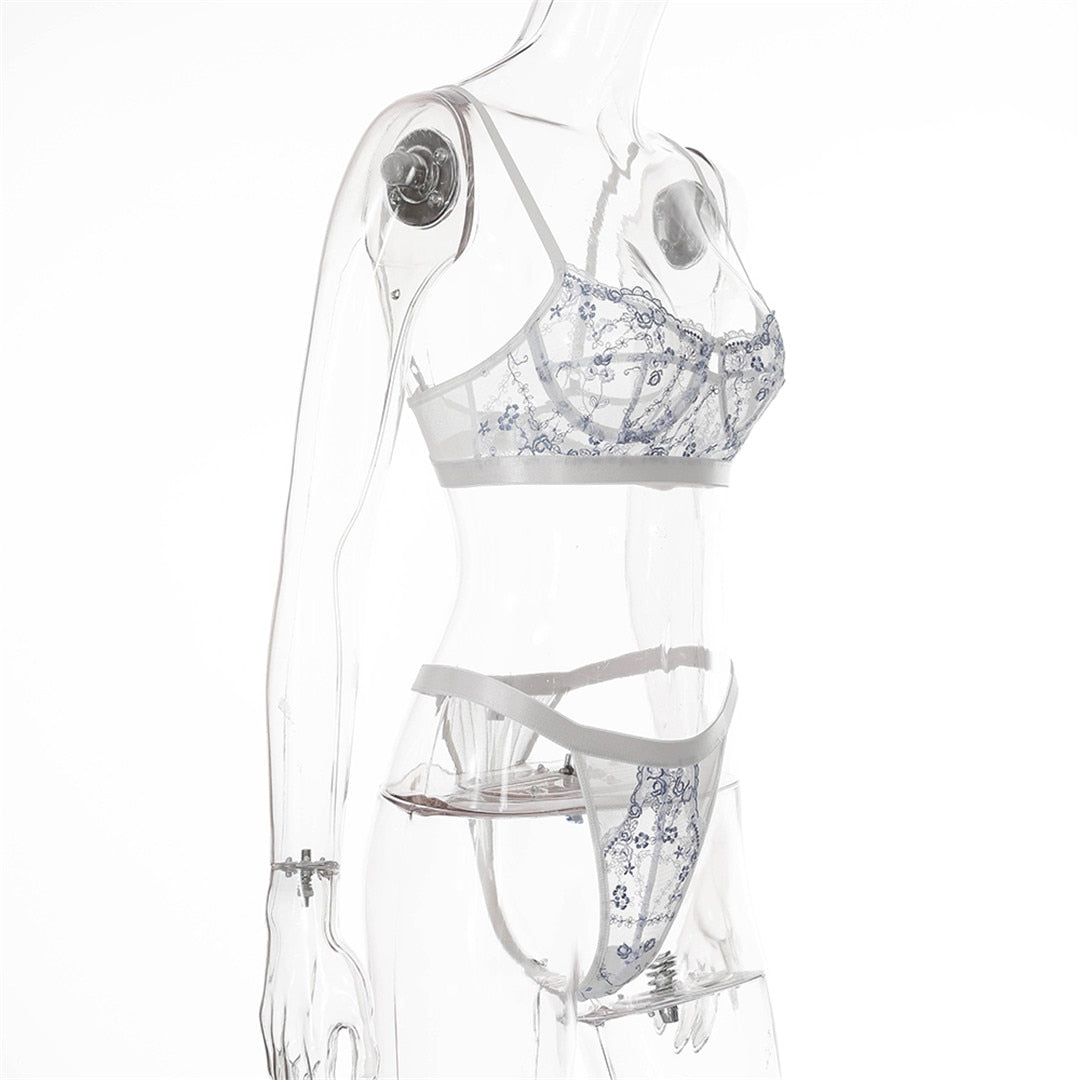 2 Piece Underwear Set Embroidery Lingerie Lace See Through Bra Set Transparent Mesh Lingerie Sexy Bra Set The Clothing Company Sydney