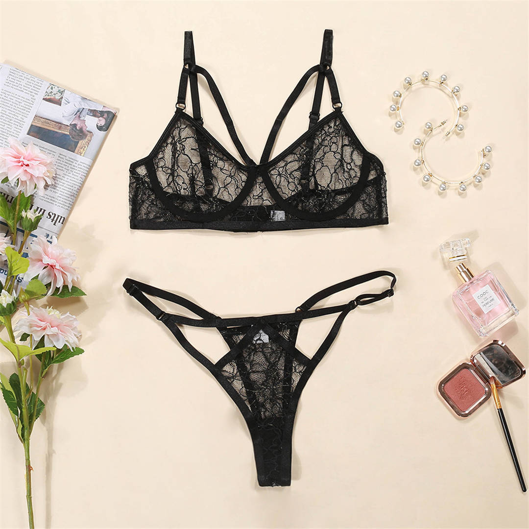 2 Piece Lingerie Underwear Set Sexy Lace Bralette Underwear Black Push up Bra and Thong Set The Clothing Company Sydney