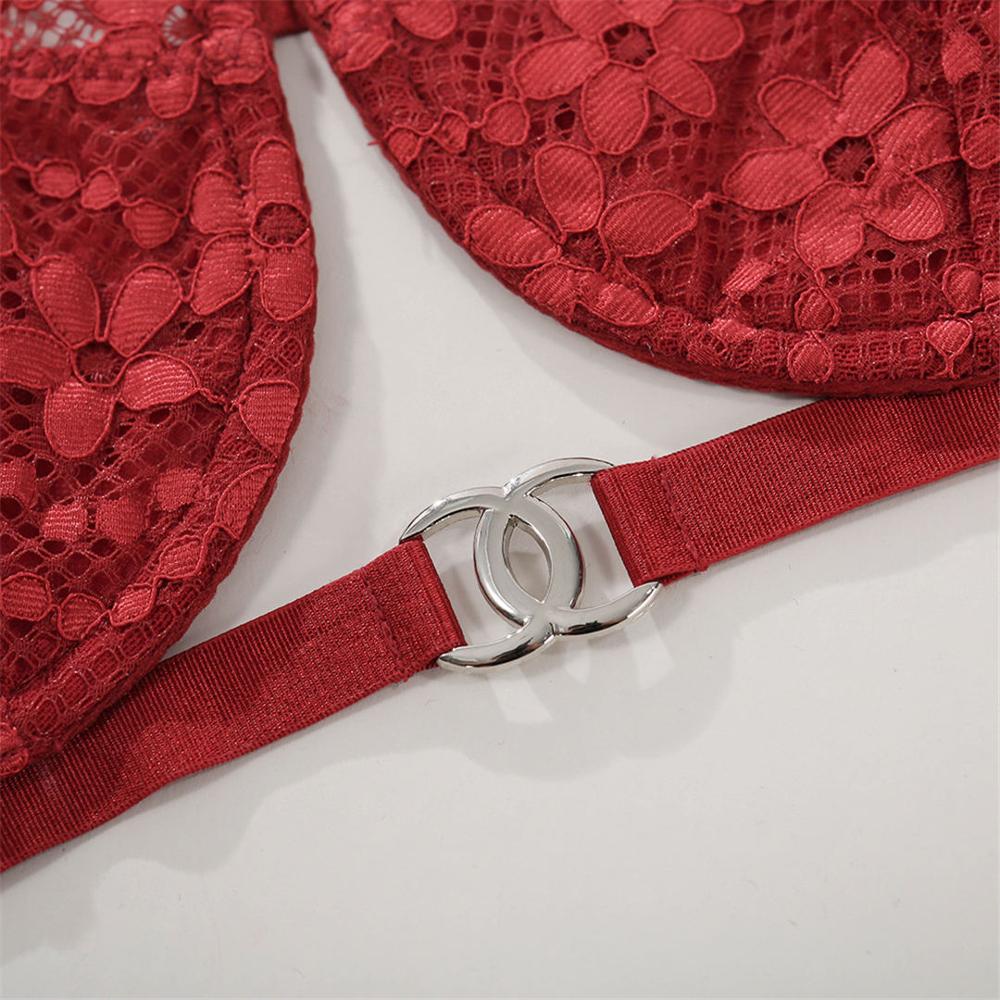 2 Piece Red Floral Embroidery Underwear Bra Panties Lace Lingerie Set Sexy See Through Bra Thong The Clothing Company Sydney