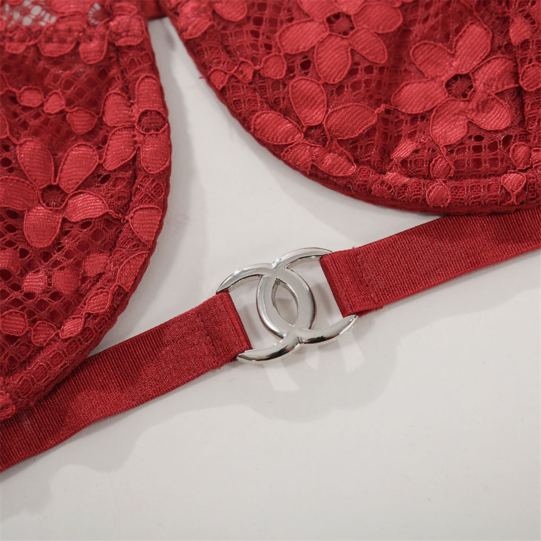 2 Piece Red Floral Embroidery Underwear Bra Panties Lace Lingerie Set Sexy See Through Bra Thong The Clothing Company Sydney