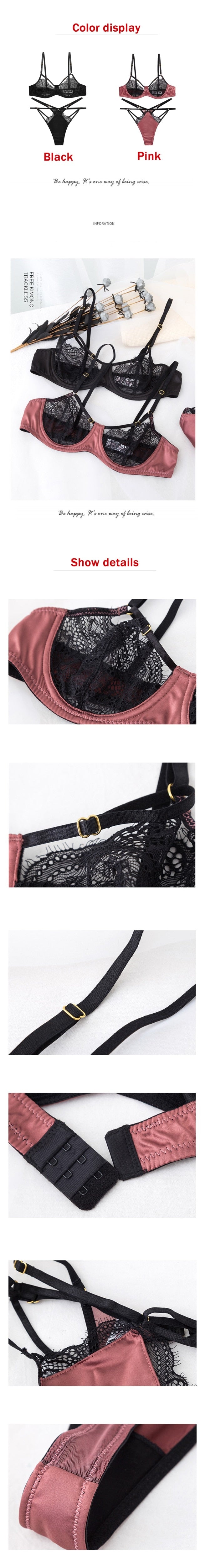 2 Piece Classic Pink Bra Set Lingerie Push Up Brassiere Black Lace Sexy Bandage Panties Briefs Underwear Set The Clothing Company Sydney