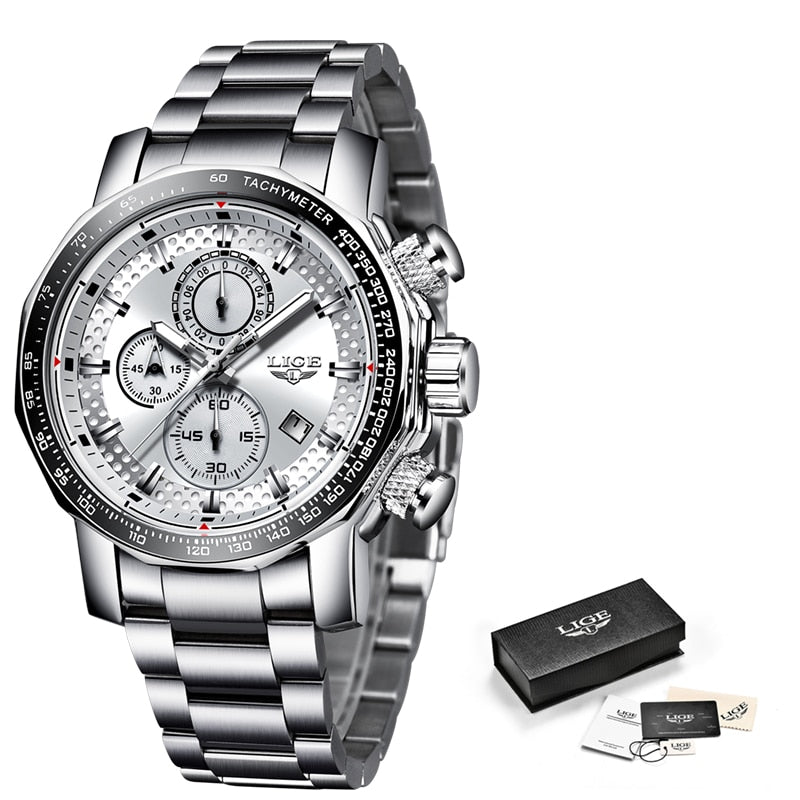 Silver Big Dial Watch Men Sport Quartz Mens Military Water Resistant Chronograph Watch The Clothing Company Sydney