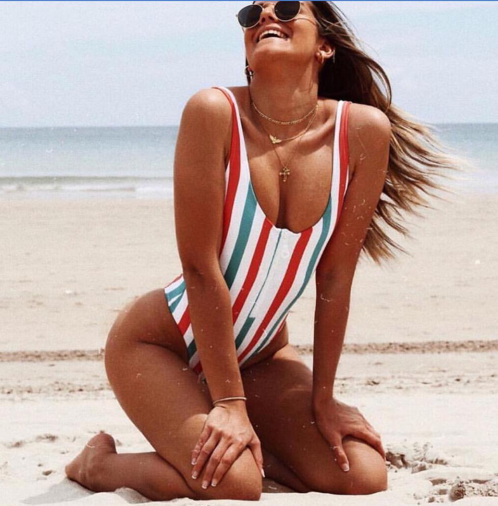 Printed One Piece Swimwear Swimsuit Sexy Monokini Padded Swim Suit Retro Bodysuit Bathing Suit High Cut Beach Wear The Clothing Company Sydney