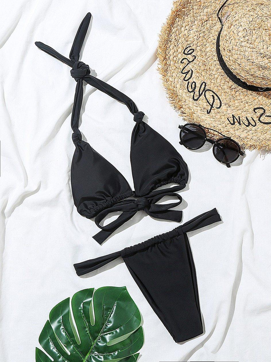 2 Piece Brazilian Micro Swimsuit Mini Thong Bikinis Set Beachwear Halter Top Swimwear Swimming Wear for Bathing Suit The Clothing Company Sydney