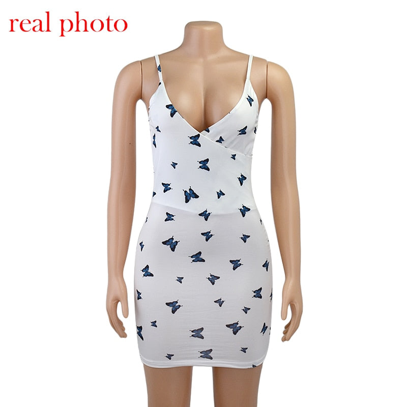 Butterfly Print V-Neck Backless Mini Club Party Skinny Short Dresses Bodycon Dress The Clothing Company Sydney