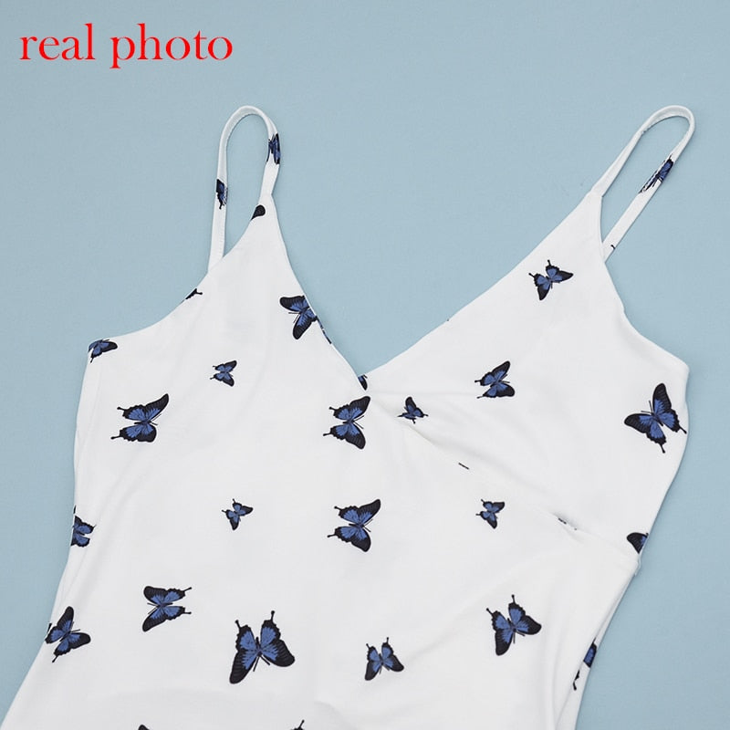 Butterfly Print V-Neck Backless Mini Club Party Skinny Short Dresses Bodycon Dress The Clothing Company Sydney