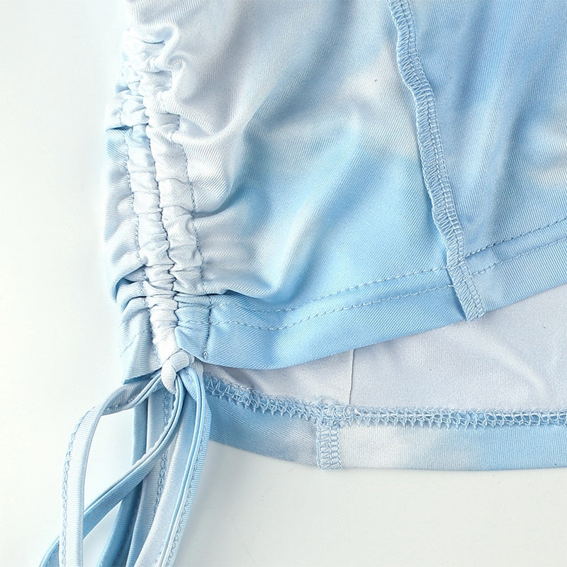 Spaghetti Strap Tie Dye Ruched Summer Drawstring Patchwork Bodycon Club Party Dress The Clothing Company Sydney