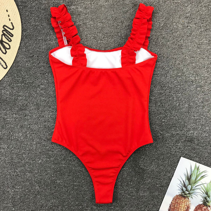 One Piece Swimsuit Wood Ear Ruffle Swimwear Push Up Monokini Bathing Suits Summer Beach Wear Swimming Suit The Clothing Company Sydney