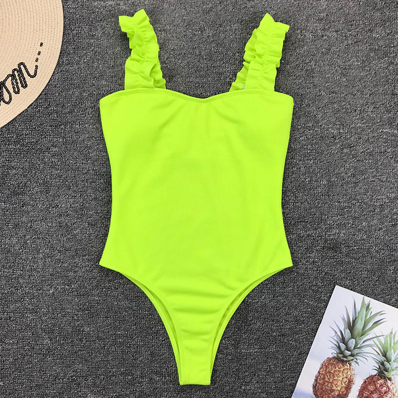 One Piece Swimsuit Wood Ear Ruffle Swimwear Push Up Monokini Bathing Suits Summer Beach Wear Swimming Suit The Clothing Company Sydney