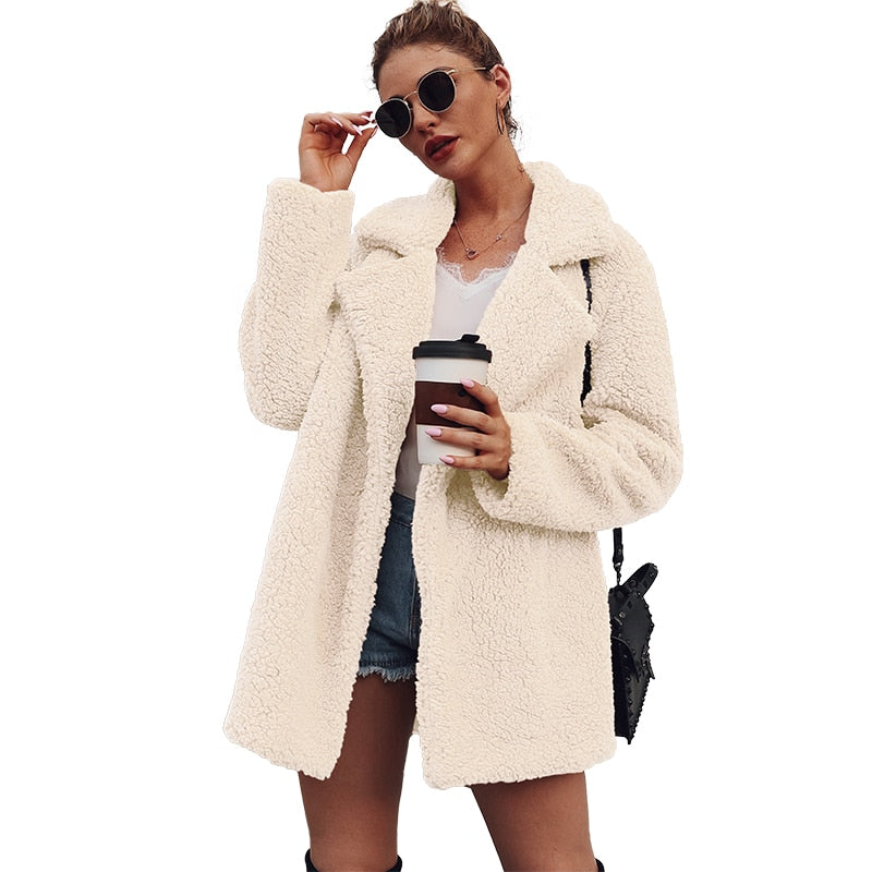 Winter Warm Teddy Faux Fur Coat Long Coat Loose Lapel OverCoat Plus Size Female Plush Coat Jacket The Clothing Company Sydney