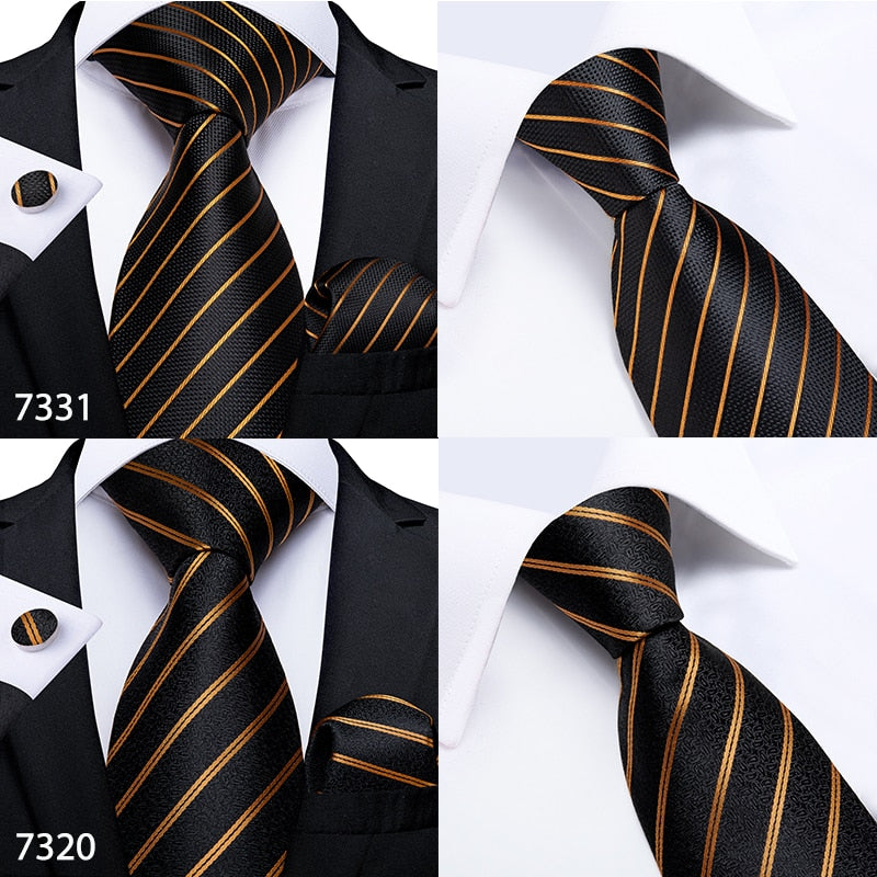 3 Piece Designer Mens Wedding Tie Gold Black Striped Silk Neck Ties Hanky Cufflinks Set The Clothing Company Sydney