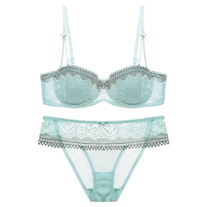 2 Piece Half Cup Ultra-Thin Lace Bra+Panty Underwear Set The Clothing Company Sydney