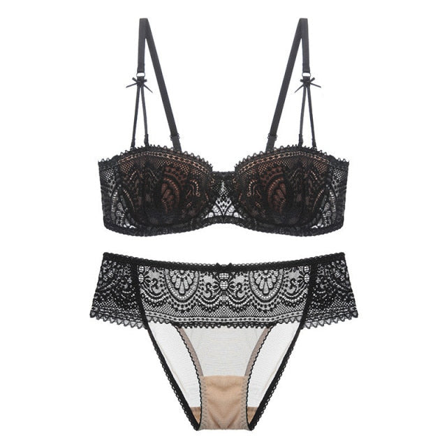 2 Piece Half Cup Ultra-Thin Lace Bra+Panty Underwear Set The Clothing Company Sydney