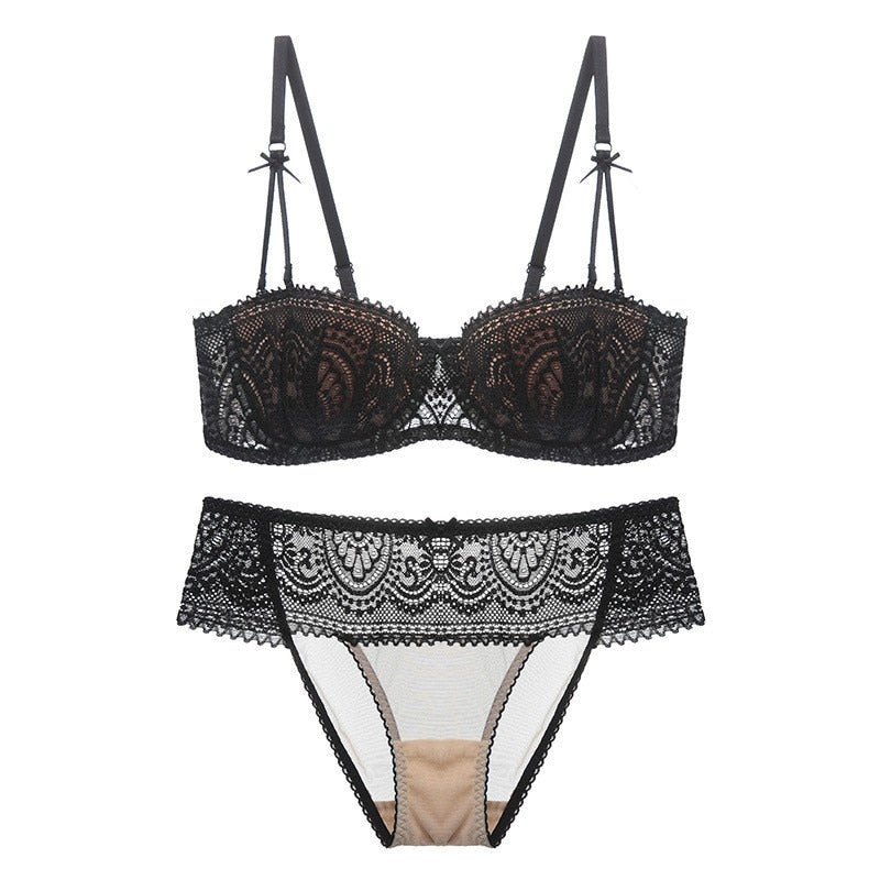 2 Piece Half Cup Ultra-Thin Lace Bra+Panty Underwear Set The Clothing Company Sydney
